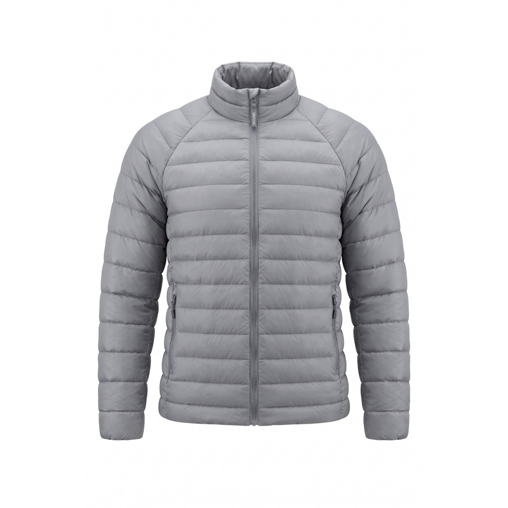 All in Motion Mens Gray Down Puffer Jacket Full Zip Lightweight Quilted Large
